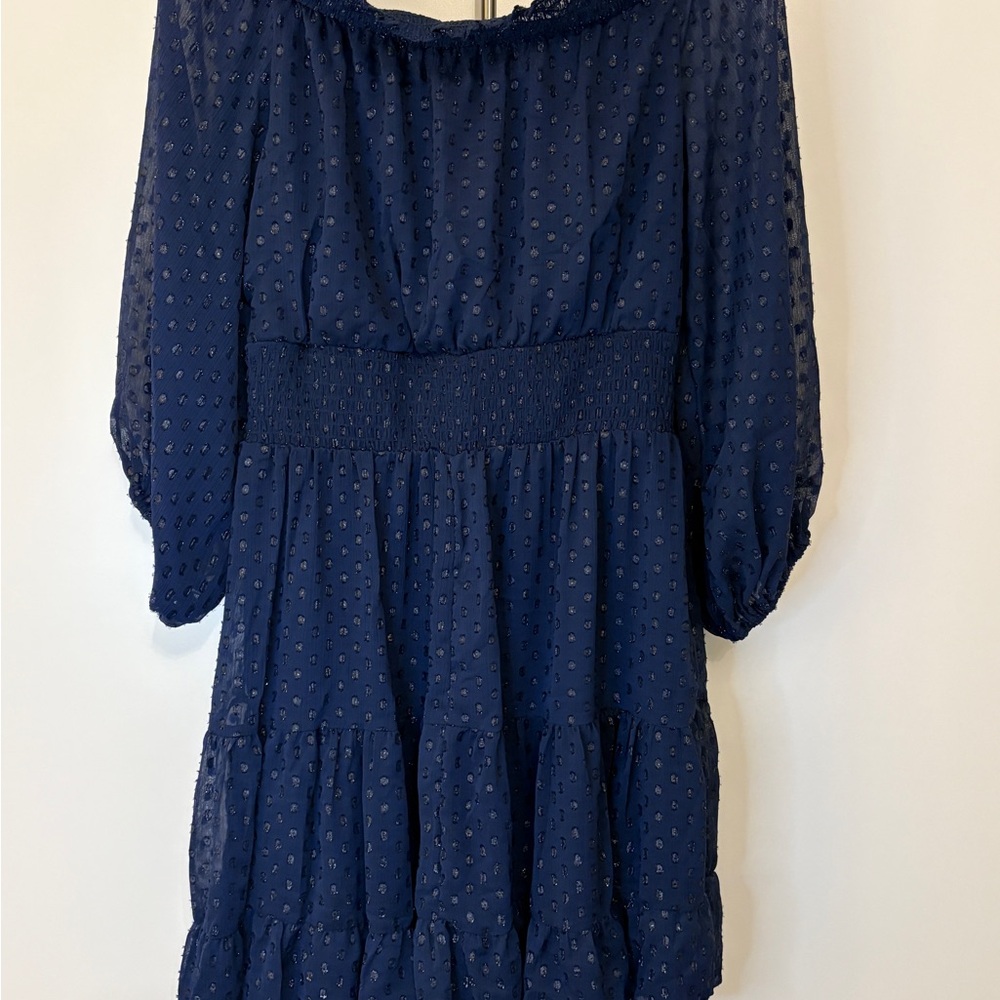 LAST CALL! PremierAmour Blue Tiered Midi Sequin Party Dress with Bishop Sleeves - Picture 6 of 8